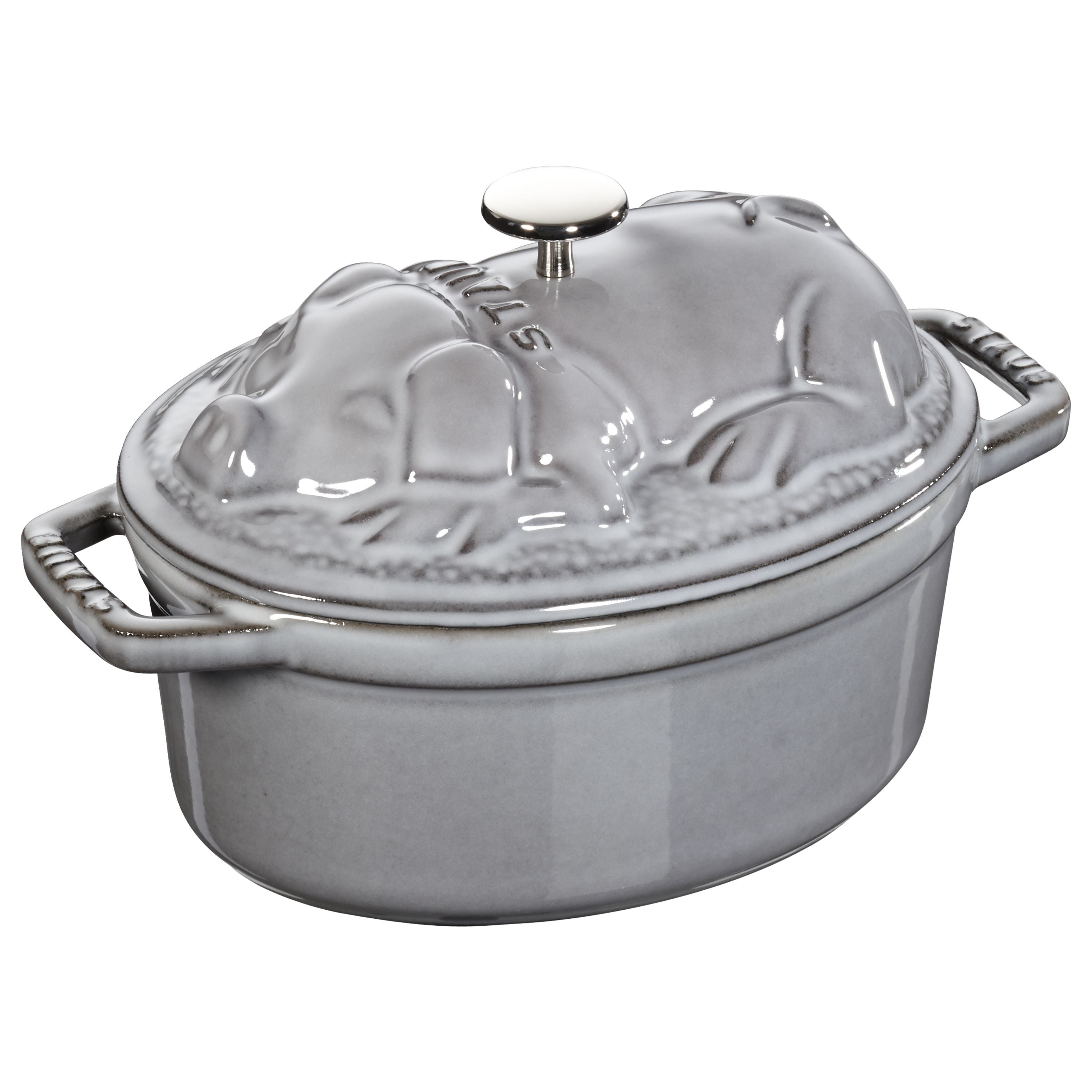 STAUB La Cocotte 1 L Cast Iron Oval Cocotte Pig Lid, Graphite-Grey-0