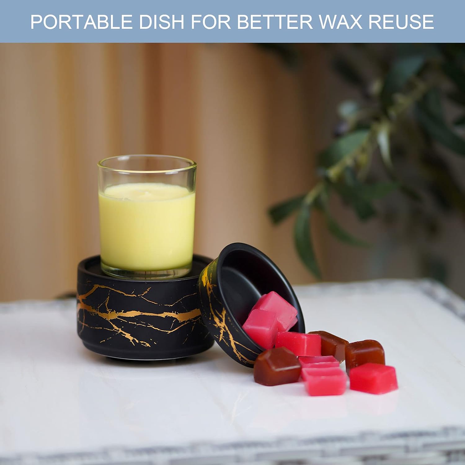 Wax Melt Burner Ceramic 3-in-1 Oil Burner Electric Candle Wax Burner (Black Gold)-4