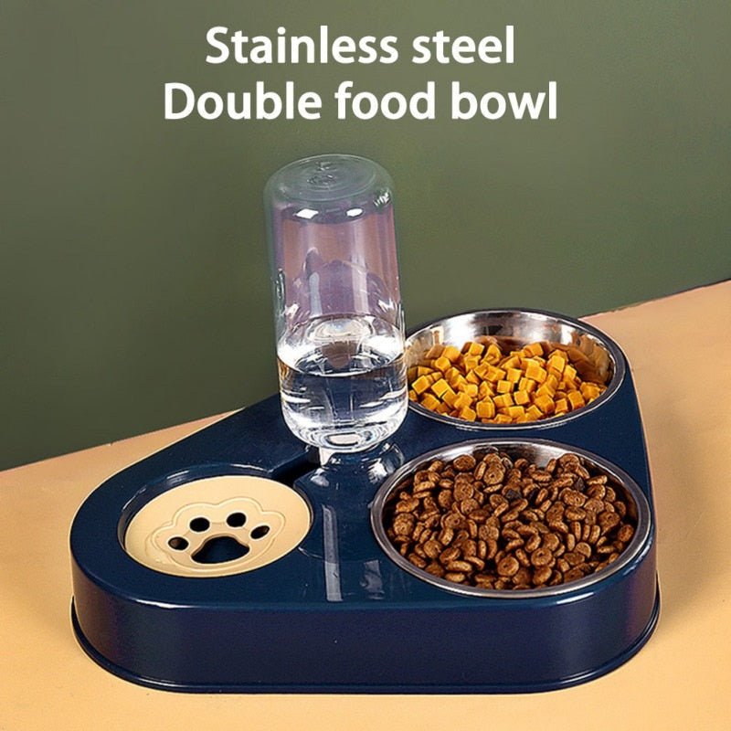 500ML Dog Bowl Cat Feeder Bowl With Dog Water Bottle Automatic Drinking Pet Bowl Cat Food Bowl Pet Stainless Steel Double 3 Bowl-1