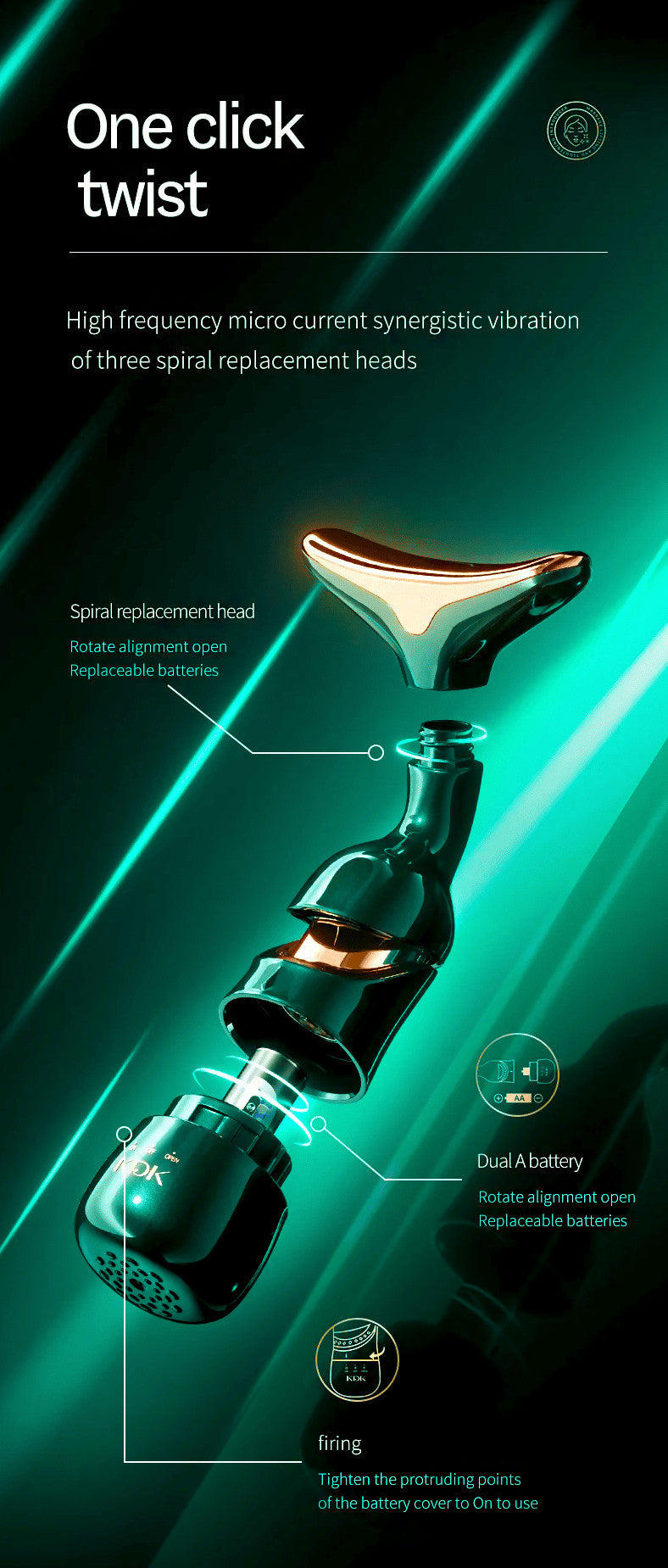 DELPHY - Triple Head Facial Massager - High Vibration Lifting-11
